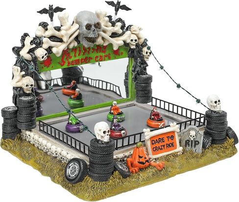 VCUTEKA Halloween Village Bumper Car تمثال مع هياكل عظمية شبح اليقطين لديكورات الهالوين، تمثال الهالوين مع ضوء LED للديكور الداخلي وحفلات الهالوين على الطاولة in Saudi Arabia