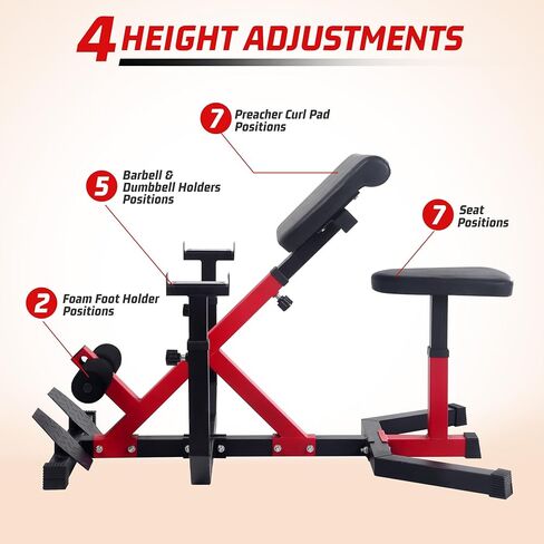 2-In-1 Roman Chair & Preacher Curl Bench Multi-Function Heavy-Duty Hyperextension Bench for Home With Adjustable Height for Arms, Ab, Back, Glute & Leg Extension Exercise Equipment, Black in Kuwait
