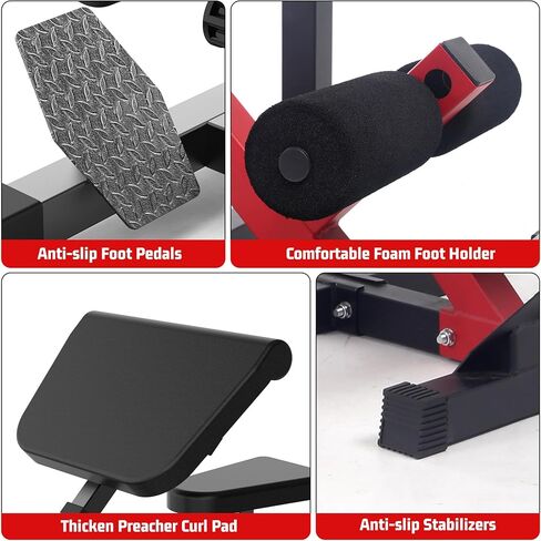 2-In-1 Roman Chair & Preacher Curl Bench Multi-Function Heavy-Duty Hyperextension Bench for Home With Adjustable Height for Arms, Ab, Back, Glute & Leg Extension Exercise Equipment, Black in Kuwait