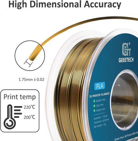 Geeetech Silk PLA Tri Color Filament 1.75mm 3D Printer Filament,Coextrusion Blue Purple Black Tri-Colors Metal-Like Shiny Silk PLA Filament,1kg (2.2lbs) 1 Spool,Dimensional Accuracy +/- 0.03 mm in Kuwait