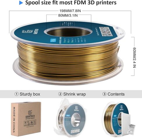Geeetech Silk PLA Tri Color Filament 1.75mm 3D Printer Filament,Coextrusion Blue Purple Black Tri-Colors Metal-Like Shiny Silk PLA Filament,1kg (2.2lbs) 1 Spool,Dimensional Accuracy +/- 0.03 mm in Kuwait