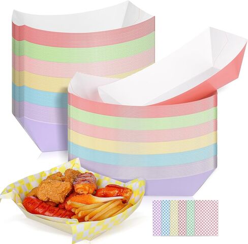 240 Pack Carnival Party Supplies,3 Lb Paper Food Trays Boats with Colored Grid Paper,Disposable Multicolor Nacho Trays,Hot Dog Trays,Serving Boats for Concession,Birthday,Christmas Supplies in Kuwait