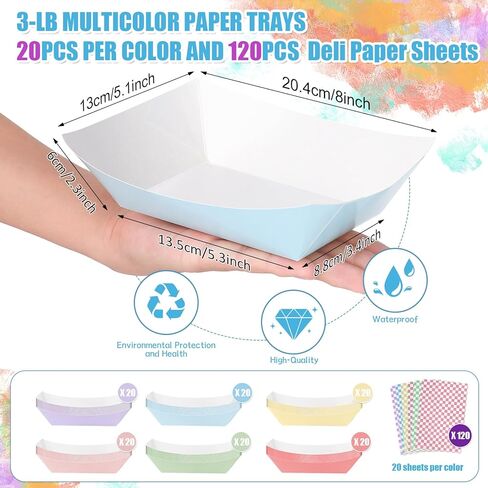 240 Pack Carnival Party Supplies,3 Lb Paper Food Trays Boats with Colored Grid Paper,Disposable Multicolor Nacho Trays,Hot Dog Trays,Serving Boats for Concession,Birthday,Christmas Supplies in Kuwait