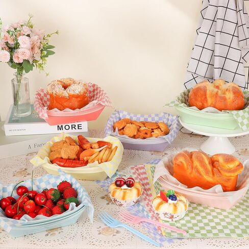 240 Pack Carnival Party Supplies,3 Lb Paper Food Trays Boats with Colored Grid Paper,Disposable Multicolor Nacho Trays,Hot Dog Trays,Serving Boats for Concession,Birthday,Christmas Supplies in Kuwait