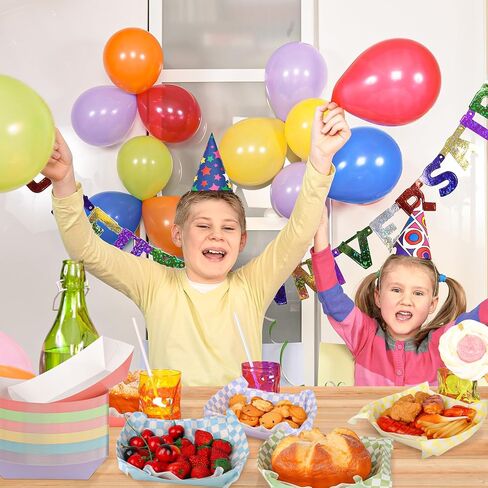 240 Pack Carnival Party Supplies,3 Lb Paper Food Trays Boats with Colored Grid Paper,Disposable Multicolor Nacho Trays,Hot Dog Trays,Serving Boats for Concession,Birthday,Christmas Supplies in Kuwait