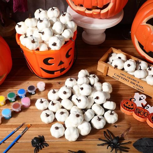 Thyle Thanksgiving Mini DIY Pumpkin Fall Decorations White Fake Foam Pumpkins for DIY Crafts Artificial Boo Pumpkins Faux Rustic Pumpkins for Halloween Autumn Table Centerpiece Bowl Fillers (100 Pcs) in Saudi Arabia