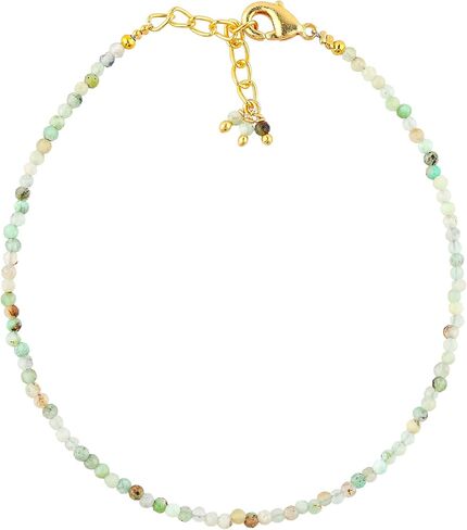 Natural Amazonite Beads Bracelet Micro Faceted Gemstones Jewelry For Her, Birthstone Energy Healing Crystals, Silver Plated Chain 8 inch, Christmas Gifts in Saudi Arabia