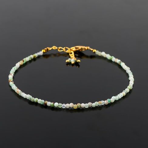 Natural Amazonite Beads Bracelet Micro Faceted Gemstones Jewelry For Her, Birthstone Energy Healing Crystals, Silver Plated Chain 8 inch, Christmas Gifts in Saudi Arabia