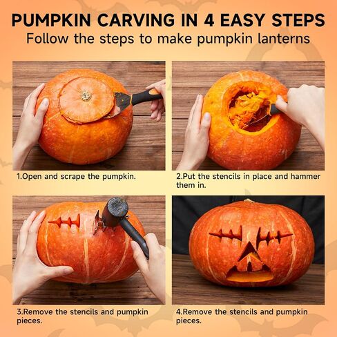 Shuttle Art 29PCS Halloween Pumpkin Carving Kit, 22 PCS Stainless Steel Pumpkin Carving Stencils with 4 Electronic Candles & 3 Carving Tools, Easy Safe Fun and Durable for Kids Adults Pumpkin Carving in Saudi Arabia