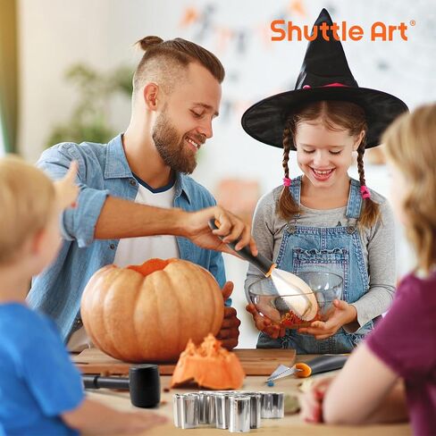 Shuttle Art 29PCS Halloween Pumpkin Carving Kit, 22 PCS Stainless Steel Pumpkin Carving Stencils with 4 Electronic Candles & 3 Carving Tools, Easy Safe Fun and Durable for Kids Adults Pumpkin Carving in Saudi Arabia