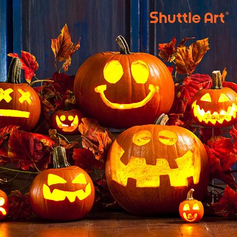 Shuttle Art 29PCS Halloween Pumpkin Carving Kit, 22 PCS Stainless Steel Pumpkin Carving Stencils with 4 Electronic Candles & 3 Carving Tools, Easy Safe Fun and Durable for Kids Adults Pumpkin Carving in Saudi Arabia