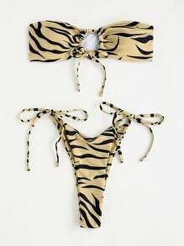 WDIRARA Women's 2 Piece Bikini Sets Zebra Stripe All Over Printed Tie Side Sleeveless Beach Swimsuits in Saudi Arabia