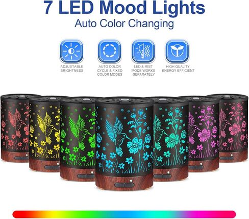 Essential Oil Diffuser- Metal Cool Mist Humidifier-Aromatherapy Diffuser with7 Colors Light, and Auto-Off - for Home and Office（Hummingbird）…… in Saudi Arabia