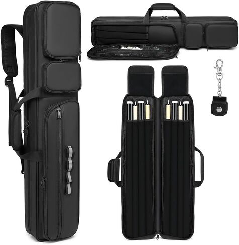 Pool Cue Case 4x4, Pool Cue Carrying Case Padded Pool Cue Bag - Holds 4 Butts and 4 Shafts, Multiple Accessory Pockets - Holds Multiple Pool Accessories in Saudi Arabia