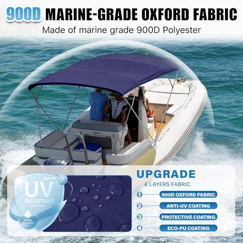 4 Bow Bimini Top Replacement Canvas with Light Hole,Pontoon Bimini Top Replacement Canvas,900D Heavy Duty Waterproof Bimini Top Canvas Only Without Frame,8'L 97"-103" W Navy Blue in Saudi Arabia