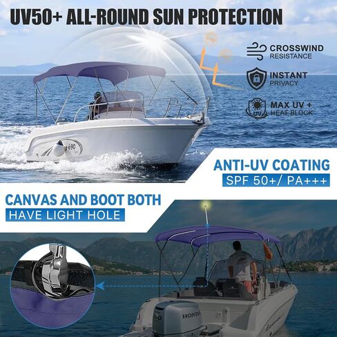 4 Bow Bimini Top Replacement Canvas with Light Hole,Pontoon Bimini Top Replacement Canvas,900D Heavy Duty Waterproof Bimini Top Canvas Only Without Frame,8'L 97"-103" W Navy Blue in Saudi Arabia