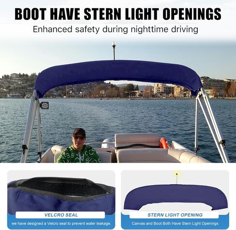 4 Bow Bimini Top Replacement Canvas with Light Hole,Pontoon Bimini Top Replacement Canvas,900D Heavy Duty Waterproof Bimini Top Canvas Only Without Frame,8'L 97"-103" W Navy Blue in Saudi Arabia