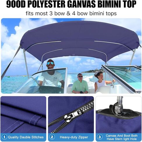 4 Bow Bimini Top Replacement Canvas with Light Hole,Pontoon Bimini Top Replacement Canvas,900D Heavy Duty Waterproof Bimini Top Canvas Only Without Frame,8'L 97"-103" W Navy Blue in Saudi Arabia