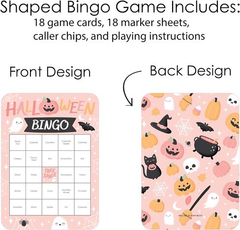 Big Dot of Happiness Pastel Halloween - Bingo Cards and Markers - Pink Pumpkin Party Bingo Game - Set of 18 in Saudi Arabia