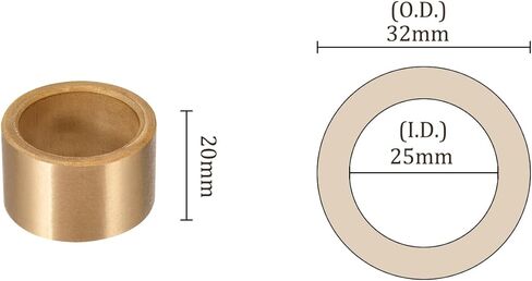 1pcs Sleeve Bearings - [25mm Bore Dia x 32mm OD x 20mm Length] Sintered Bronze Bushing for Industrial Equipment, Self-Lubricating, Gold Tone in Saudi Arabia