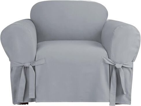 SureFit Heavyweight Cotton Duck Chair Slipcovers, Printed Heavyweight Cotton Chair Cover, One Piece Design, Armchair Cover with Seat Elastic and Adjustable Corner Ties, Natural with Blue Stripe in Saudi Arabia