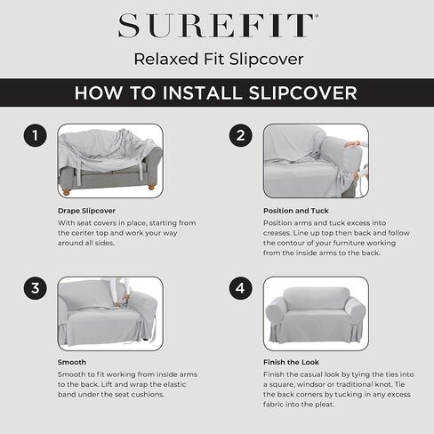 SureFit Heavyweight Cotton Duck Chair Slipcovers, Printed Heavyweight Cotton Chair Cover, One Piece Design, Armchair Cover with Seat Elastic and Adjustable Corner Ties, Natural with Blue Stripe in Saudi Arabia