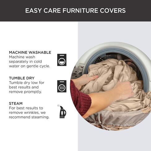 SureFit Heavyweight Cotton Duck Chair Slipcovers, Printed Heavyweight Cotton Chair Cover, One Piece Design, Armchair Cover with Seat Elastic and Adjustable Corner Ties, Natural with Blue Stripe in Saudi Arabia