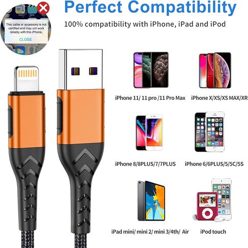 iPhone Charger, [Apple MFi Certified] 3Pack 6FT USB A Charger Cable to iPhone Fast Charger, Apple iPhone Charging Cable Cord Compatible iPhone 13/12/11 Pro Max Xs X XR 8 7 iPad iPod More(White) in Kuwait