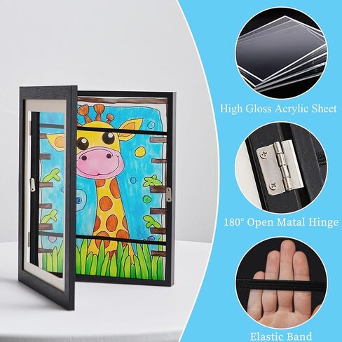 إطار فني للأطفال باللون الأسود من AWNR: مجموعة من 4 إطارات عمل فنية قابلة للتغيير بفتحة أمامية مقاس 8.5 × 11 مع بساط للمشروعات الفنية للأطفال ورسومات العمل المدرسي وإطارات صور معلقة على الحائط للمكتب المنزلي in Kuwait