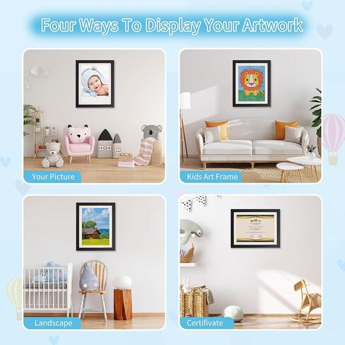 إطار فني للأطفال باللون الأسود من AWNR: مجموعة من 4 إطارات عمل فنية قابلة للتغيير بفتحة أمامية مقاس 8.5 × 11 مع بساط للمشروعات الفنية للأطفال ورسومات العمل المدرسي وإطارات صور معلقة على الحائط للمكتب المنزلي in Kuwait