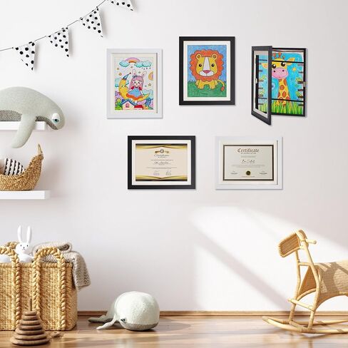 إطار فني للأطفال باللون الأسود من AWNR: مجموعة من 4 إطارات عمل فنية قابلة للتغيير بفتحة أمامية مقاس 8.5 × 11 مع بساط للمشروعات الفنية للأطفال ورسومات العمل المدرسي وإطارات صور معلقة على الحائط للمكتب المنزلي in Kuwait