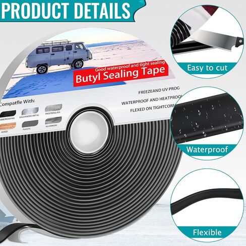Butyl Tape 1/8''X3/4''x30', 1 Roll Butyl Sealant RV Tape, Double Sided Putty Tape Outdoor Waterproof Butyl Rubber Caulking Tape for Marine Boat Windows Sealing Leak Roof Pipe Patching in Saudi Arabia