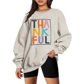 VILOVE Thankful Sweatshirt Women Thanksgiving Day Colorful Letter Print Pullover Crewneck Long Sleeve Oversized Tops
