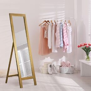 Head West Antique Gold Framed Large Floor Easel Full Length Tall Standing Mirror with Stand, Long Freestanding Big Full Size Vanity Dressing Body Mirrors for Bedroom, Living Room, Closet, Dorm 18"x64"
