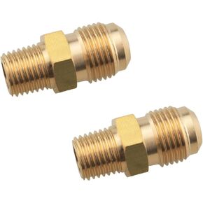 2PCS Yellow 3/8'' Flare to 1/4'' NPT Male Brass Flare Tube Pipe Fitting Coupler Union Propane Gas Connector Flare x NPT Male Pipe