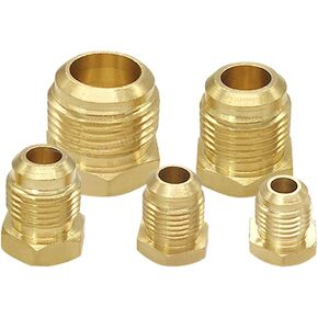 Hooshing 5PCS Brass Flare Plugs SAE 45 Degree Flare Fitting 1/4" 5/16" 3/8" 1/2" 5/8" Tube OD Seal Plugs Assortment Kits