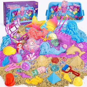 Hohosunlar Unicorn Sensory Bin Girl Kid Toy, 3 Colors Play Sand Art Kit with Sandbox, 13 Castle Unicorn Mold, Kid Craft Unicorn DIY Painting w/3 Gem Sticker, Birthday Gift for Girl Toddler Ages 3-8