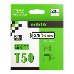 meite T50 Stainless Steel Staples Marine, 3/8 Inch Heavy Duty Staples for Staple Gun - 1512 Counts, T50 Staple Gun Staples, 20 Gauge 3/8 Inch Crown Upholstery Staples