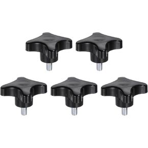 HARFINGTON 5pcs Star Knobs M8 x 100mm Male Thread Plastic 4-Star Stud Knob Hand Tightening Clamping Screw Replacement Threaded Handle, Black