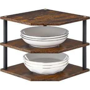 Wooden 3-Tier Corner Shelf, Kitchen Countertop Organizer Counter Small Storage for Desktop Living Room Bedroom Bathroom Small Space