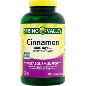 Spring Valley Cinnamon Dietary Supplement, 1000 mg, 400 Vegetarian Capsules - Metabolism Support. Includes Sticker.