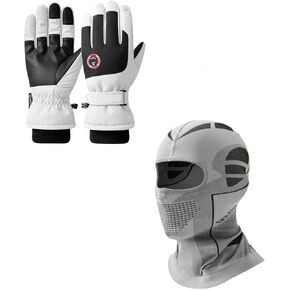 Waterproof Ski Snow Gloves for Men Women & Youth Full Face Ski Mask Balaclava Windproof Winter Warm Gloves Touch Screen Hand Warming Gloves Cold Weather Ski Trip Essentials