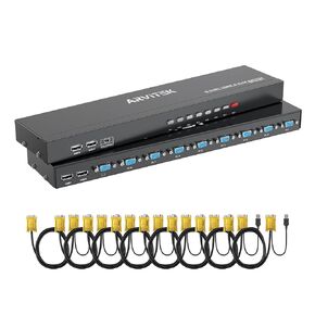 Arvitek VGA KVM Switch 8 Port, USB KVM Switches 8 in 1 Out Selector for 8 PCs Share 1 Monitor and 4 USB Devices Keyboard Mouse Printer Scanner Speaker