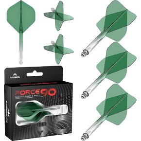 Mission Darts Force 90 | Integrated Precision Moulded Dart Flight and Shaft System, Pack of 3 Professional Highly Durable Combined Dart Flights and Stems | Standard No.2 (Green Gradient, Medium)