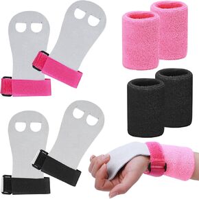2 Pairs of Gymnastics Grips Wristbands for Girls Youth Kids, Black and Pink Gymnastic Hand Grips Gymnastic Bar Palm Protection and Wrist Support Sports Accessories for Kids Workout and Exercise