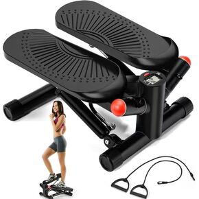 Steppers for Exercise at Home, Adjustable Height Mini Stair Stepper with Resistance Bands,Twist Stepper with 350lbs Loading Capacity, Exercise Equipment for Full Body Workout (Included Mat)