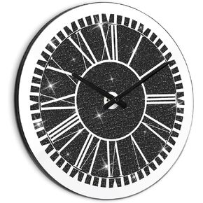 Wall Clock for Living Room Gold Crystal Crush Diamond Mirrored Wall Clocks Decorative Modern Mirror Glass Clock for Bedroom Home Office School, Excluding Batteries