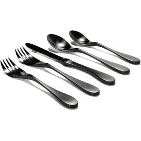 Knork 5 Piece Flatware Set, Satin Brass, (matte gold) Titanium Coated Stainless Steel