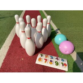 Bowling Set Toy Game 10 Pins 2 Balls Classical Vintage Indoor Plastic Portable Bag Big 9.5" Pins for Kids Baby Boy Toddlers