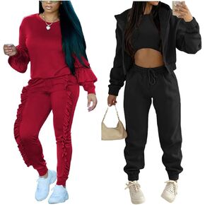 Akmipoem Fall 2 Piece Outfits for Women and 3 Piece Sweatsuits Set Large
